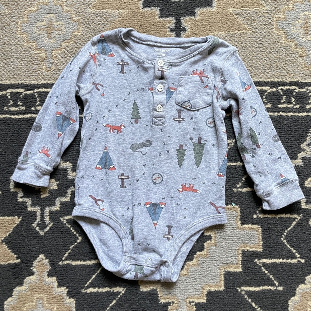 ❌ SOLD - Carters Camping Outdoor Button Down Onesie